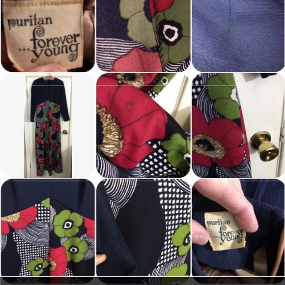 Vintage Maxi Dress 60s/70s mod hostess psychedelic floral Puritan Forever Young - Picture 9 of 9